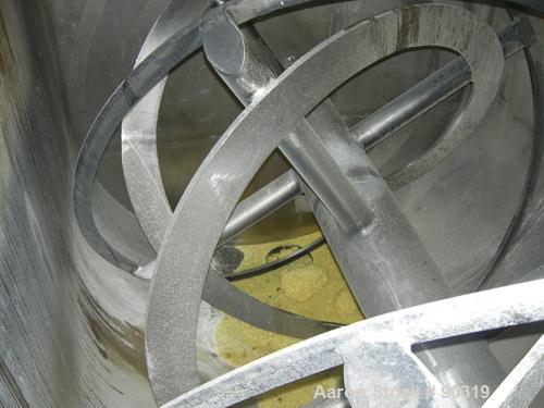 Used Sprout Waldron Double Spiral Ribbon Blender, Model B-340, 340 Cubic Foot Working Capacity, 316 Stainless Steel. Non -jacketed trough 132" long x 76" wide x approximately 84" deep. 10" diameter s...
