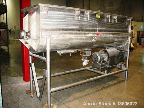 Used-Stricklin 56 Cubic Foot Double Ribbon Blender, stainless steel food grade. Trough measures 10' long x 30" wide x 35 1/2...