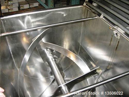 Used-Stricklin 56 Cubic Foot Double Ribbon Blender, stainless steel food grade. Trough measures 10' long x 30" wide x 35 1/2...