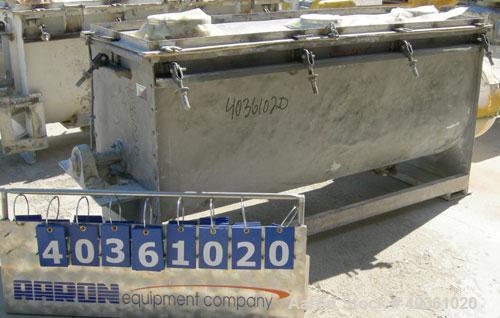 Used- Stricklin Company Ribbon Blender, 21 Cubic Feet, 304 Stainless Steel. Non-jacketed trough 24'' wide x 72'' long x appr...