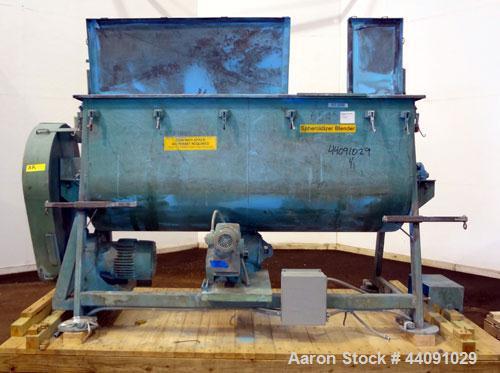 Used Strong-Scott Double Spiral Ribbon Blender, Model IMH-60, 60 Cubic Feet Maximum Working Capacity, 20 Minimum, Carbon Steel. Non-Jacketed trough 38" wide x 99" long x approximately 44" deep. 6-1/2...