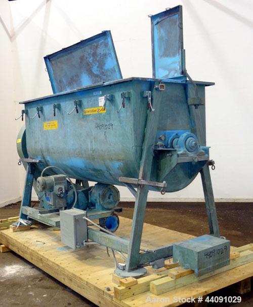 Used Strong-Scott Double Spiral Ribbon Blender, Model IMH-60, 60 Cubic Feet Maximum Working Capacity, 20 Minimum, Carbon Steel. Non-Jacketed trough 38" wide x 99" long x approximately 44" deep. 6-1/2...
