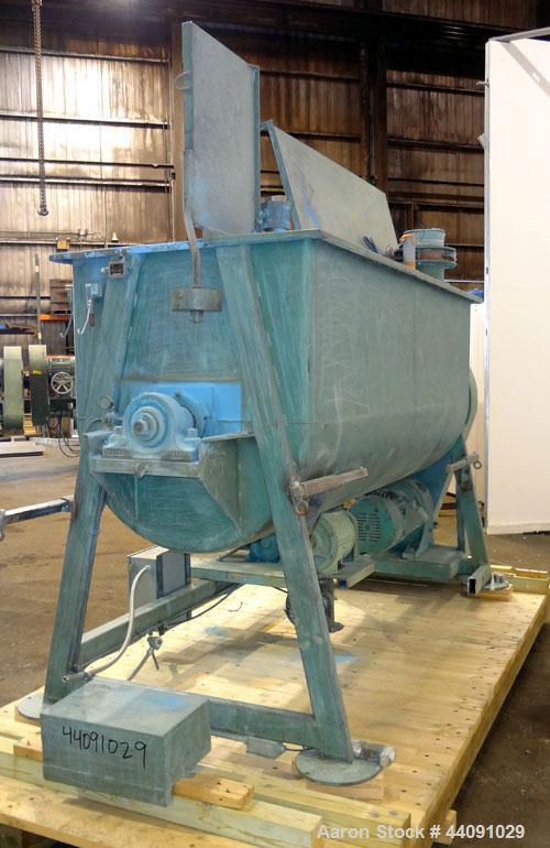 Used Strong-Scott Double Spiral Ribbon Blender, Model IMH-60, 60 Cubic Feet Maximum Working Capacity, 20 Minimum, Carbon Steel. Non-Jacketed trough 38" wide x 99" long x approximately 44" deep. 6-1/2...