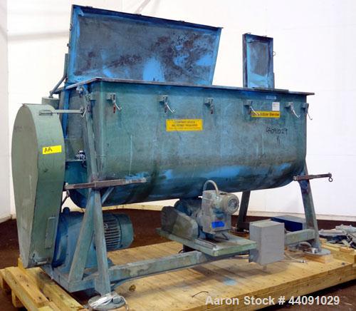 Used Strong-Scott Double Spiral Ribbon Blender, Model IMH-60, 60 Cubic Feet Maximum Working Capacity, 20 Minimum, Carbon Steel. Non-Jacketed trough 38" wide x 99" long x approximately 44" deep. 6-1/2...