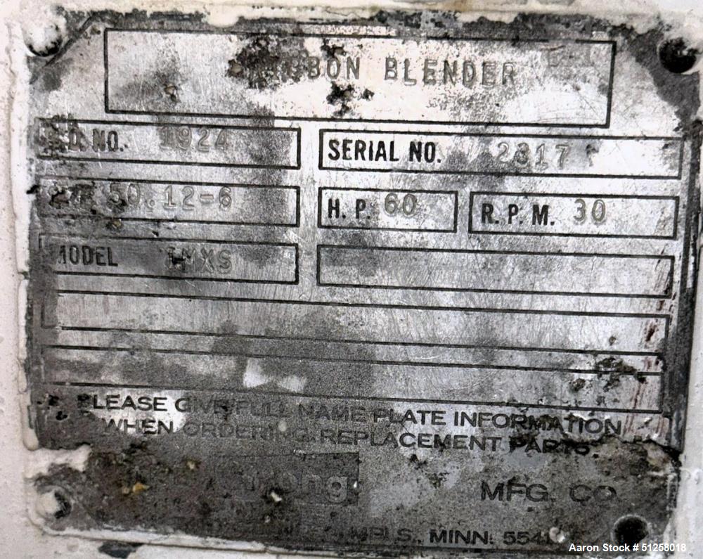 Used Strong Scott Stainless Steel Double Spiral Ribbon Blender, Model IMXS, 193 Cu Ft, 50 HP XP