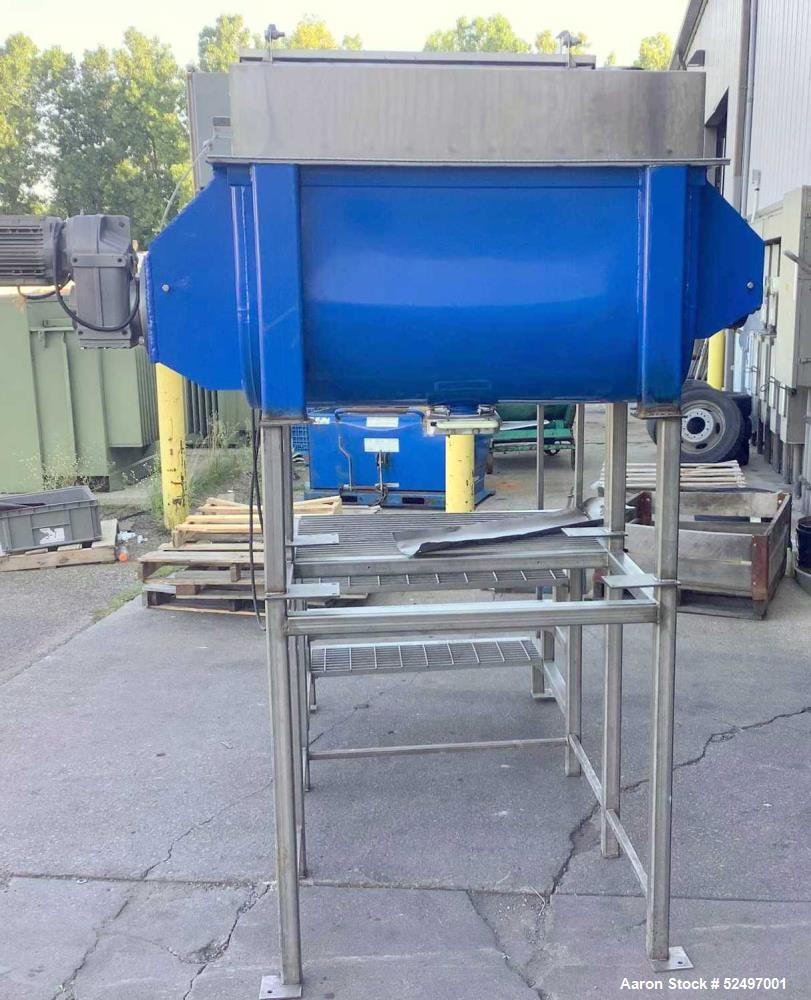 Used Double Spiral Ribbon Mixer / Blender, Approximately 10 Cubic Feet, 304 Stainless Steel. Double spiral ribbon, driven by a 2HP, 3/60/230/460 volt, 1767/49 rpm gear motor. Clamp -on top cover with...