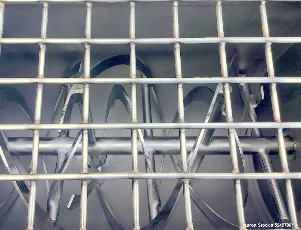 Used Double Spiral Ribbon Mixer / Blender, Approximately 10 Cubic Feet, 304 Stainless Steel. Double spiral ribbon, driven by a 2HP, 3/60/230/460 volt, 1767/49 rpm gear motor. Clamp -on top cover with...