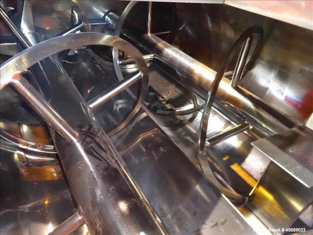 Used Van den Berg BMW Ribbon Blender, Model 1000-V-Omega, 304 Stainless Steel, Approximate 176 Cubic Feet. 5000 Liter maximum capacity. Non-jacketed trough approximate 129" long x 79" wide x 35" deep...