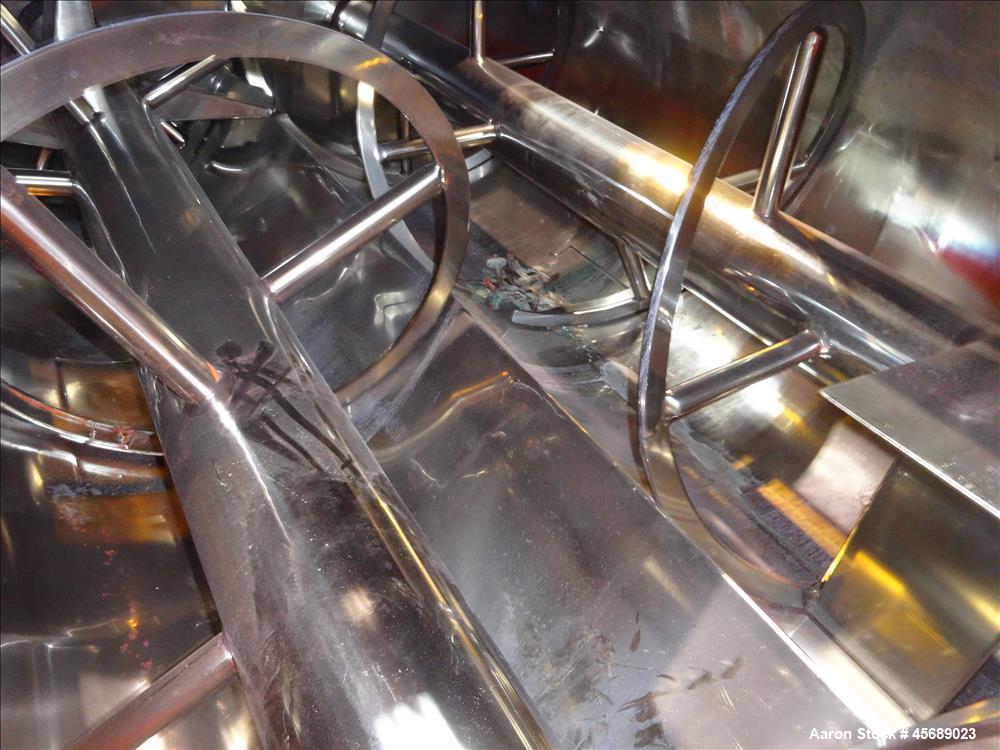 Used Van den Berg BMW Ribbon Blender, Model 1000-V-Omega, 304 Stainless Steel, Approximate 176 Cubic Feet. 5000 Liter maximum capacity. Non-jacketed trough approximate 129" long x 79" wide x 35" deep...