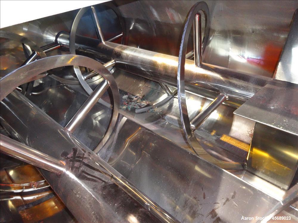 Used Van den Berg BMW Ribbon Blender, Model 1000-V-Omega, 304 Stainless Steel, Approximate 176 Cubic Feet. 5000 Liter maximum capacity. Non-jacketed trough approximate 129" long x 79" wide x 35" deep...