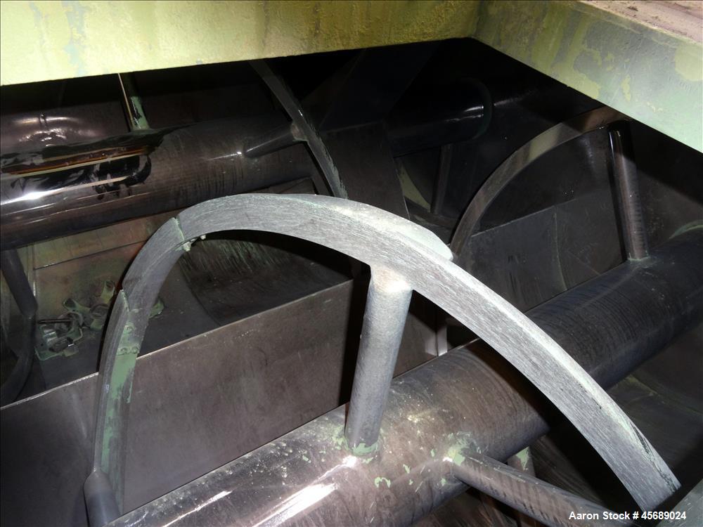 Used Van den Berg BMW Ribbon Blender, Model 1000-V-Omega, 304 Stainless Steel, Approximate 176 Cubic Feet. 5000 Liter maximum capacity. Non-jacketed trough approximate 129" long x 79" wide x 35" deep...