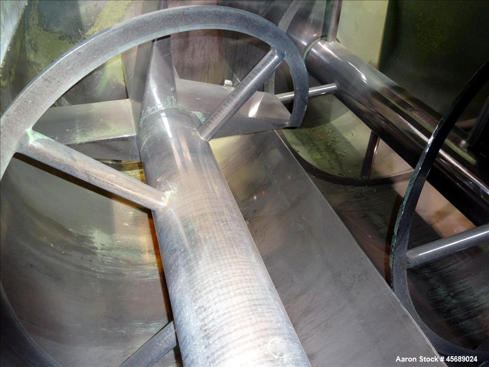 Used Van den Berg BMW Ribbon Blender, Model 1000-V-Omega, 304 Stainless Steel, Approximate 176 Cubic Feet. 5000 Liter maximum capacity. Non-jacketed trough approximate 129" long x 79" wide x 35" deep...