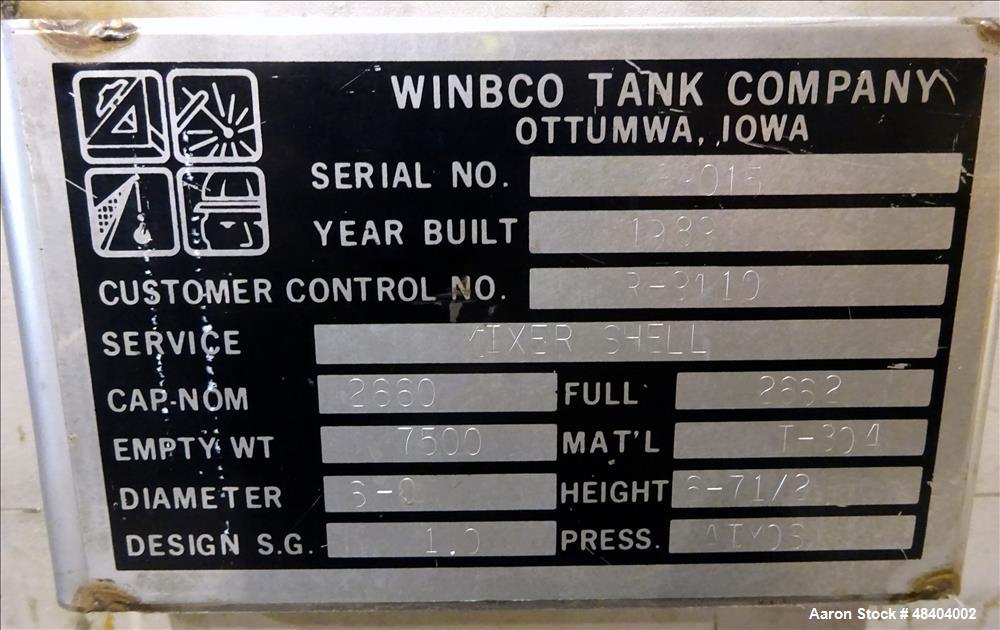 Used / Reconditioned- Winbco Tank Company Double Spiral Ribbon Blender Approxima