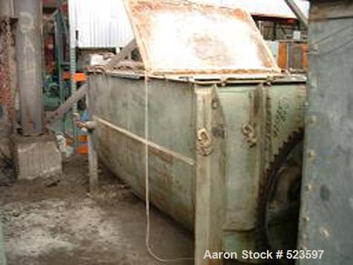 USED: Young ribbon blender, approximately 100 cubic foot working capacity, stainless steel double ribbon mixer. 48" wide x 48" deep x 96" long trough. 2-1/2" wide inner ribbon, 2" wide outer ribbon, ...