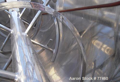 Used Young Industries Double Spiral Ribbon Blender, 150 Cubic Feet, Stainless Steel. Jacketed trough 53" wide x 114" long x 59" deep, rated 25 psi at 298 deg F. 1.75" x 1" outer ribbon, 1.75" x .75" ...