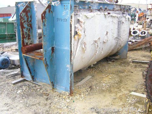 Used Young Industries Double Spiral Ribbon Blender, 150 Cubic Feet, Stainless Steel. Jacketed trough 53" wide x 114" long x 59" deep, rated 25 psi at 298 deg F. 1.75" x 1" outer ribbon, 1.75" x .75" ...