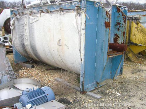 Used Young Industries Double Spiral Ribbon Blender, 150 Cubic Feet, Stainless Steel. Jacketed trough 53" wide x 114" long x 59" deep, rated 25 psi at 298 deg F. 1.75" x 1" outer ribbon, 1.75" x .75" ...