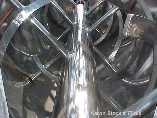 Used Young Industries Double Spiral Ribbon Blender, 150 Cubic Feet, Stainless Steel. Jacketed trough 53" wide x 114" long x 59" deep, rated 25 psi at 298 deg F. 1.75" x 1" outer ribbon, 1.75" x .75" ...