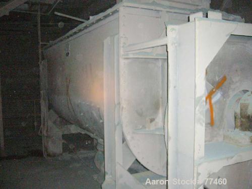 Used Young Industries Double Spiral Ribbon Blender, 150 Cubic Feet, Stainless Steel. Jacketed trough 53" wide x 114" long x 59" deep, rated 25 psi at 298 deg F. 1.75" x 1" outer ribbon, 1.75" x .75" ...