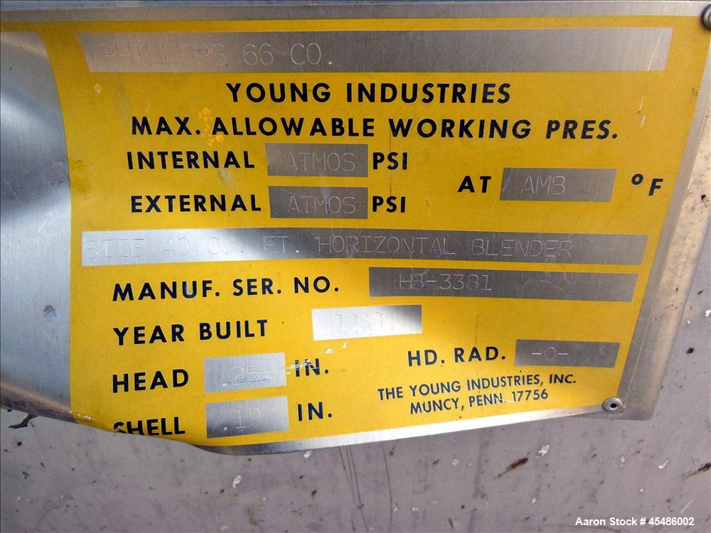 Used Stainless Steel Young Ribbon Blender, Model 40-HB, 59 Cubic Feet