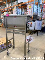 Used Staley Double Ribbon Blender, Model L010DS. 10 Cubic Foot. 304 stainless steel. 43” L X 22” W inside dimensions. 2.5" s...