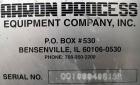 Used Aaron Process Double Spiral Ribbon Blender, 100 cubic feet working capacity (116 total), Model NR100, 304 Stainless Steel. Dimple jacketed trough 48