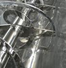 Used Aaron Process Double Spiral Ribbon Blender, 100 cubic feet working capacity (116 total), model NR100, 304 stainless steel. Dimple jacketed trough 48
