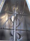 Used Aaron Process Double Spiral Ribbon Blender, 14 Cubic Feet Working Capacity, 304 Stainless Steel. Dimple jacketed trough 24