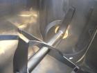 Used Aaron Process Double Spiral Ribbon Blender, 14 Cubic Feet Working Capacity, 304 Stainless Steel. Dimple jacketed trough 24