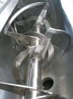 Used Aaron Process double spiral ribbon blender, 80 cubic feet working capacity, stainless steel. Non-jacketed trough 40
