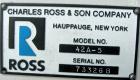 USED: Ross double spiral ribbon blender, model 42A5, 5 cubic feet working capacity, 7 total, 304 stainless steel. Non-jacketed trough 17