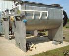 Used Hayes & Stolz Double Ribbon Blender. Manufactured 1998. 260 cubic foot, food grade stainless steel, 40 hp drive, 10 rpm at ribbon, covered top with (2) 7