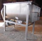 Used Aaron Process Ribbon Blender, Model IMB 75, WORKING CAPACITY: 75 cubic feet. TROUGH: Constructed of stainless steel material on all product contact areas, all external stiffeners, legs, ribs and...