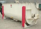 Used J.H. Day Double Spiral Ribbon Blender, 120 cubic feet working capacity. 304 stainless steel clad; carbon steel outside.  Non-jacketed trough 44