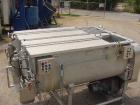 USED: Mepaco model 170 MD twin screw mixer/blender. 5,000 lb or 136 cu ft capacity. Equipped with pneumatically operated end discharge. The mix tub is 64
