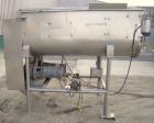 Used Mepaco Twin Shaft Ribbon Mixer. Approximately 116 cubic feet and 2000 pound capacity, 304 stainless steel. Non- jacketed trough approximately 84