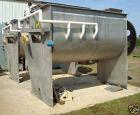 Used Hayes & Stolz Double Ribbon Blender. Manufactured 1998. 196 cubic foot, food grade stainless steel, 40 hp drive, 10 rpm at ribbon, covered top with (2) 7