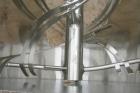 Used Scott Equipment Co double spiral ribbon blender, approximately 56 cubic feet working capacity, 304 stainless steel. Dimpled jacketed trough 48