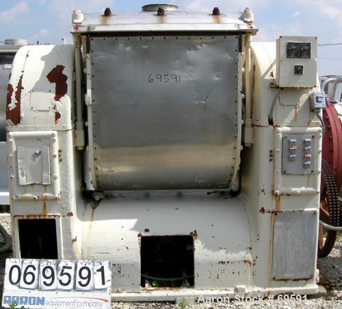 Used Champion Single Arm Slow Speed Rotary Mixer. Approximate 300 gallon capacity, mixing capacity approximately 1200 lbs. Carbon steel, jacketed bowl 43-1/2" front to back x 54" left to right x appr...