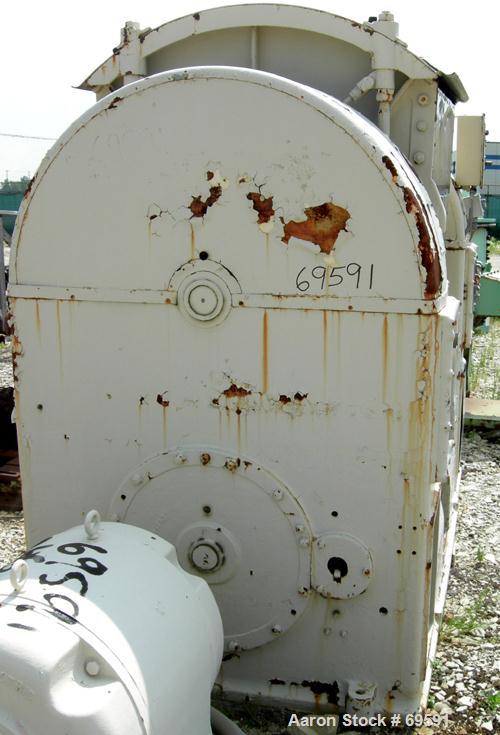 Used Champion Single Arm Slow Speed Rotary Mixer. Approximate 300 gallon capacity, mixing capacity approximately 1200 lbs. Carbon steel, jacketed bowl 43-1/2" front to back x 54" left to right x appr...