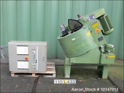 Used Gustav Eirich Powder Turbo Mixer, Type R-08. 304 stainless steel (1.4541), useful capacity 20 gallon/154 lbs (75 liter/70 kg), trough diameter 28.8" x 15" (730 x 380 mm), outlet diameter 12.6" (...