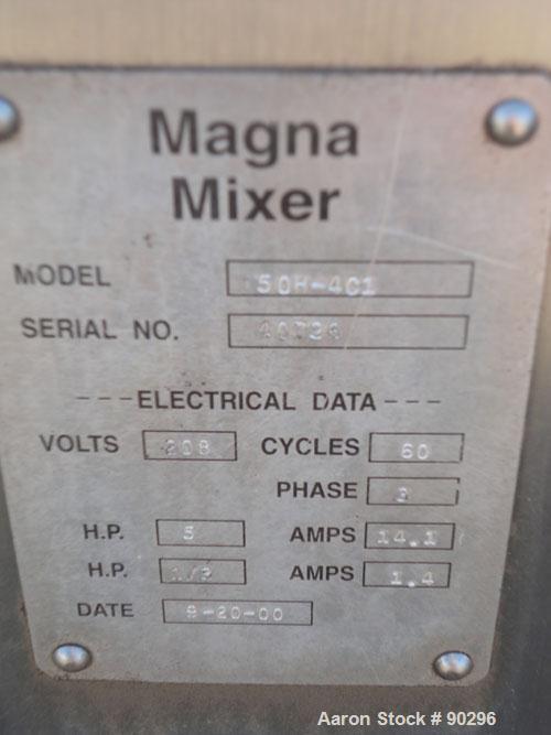 Used Stainless Steel Magna High Speed Single Arm Mixer, Model 50H-4C1, approximate 10 gallon/50 pound working capacity