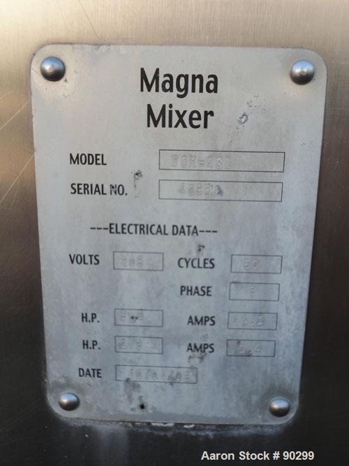 Used Stainless Steel Magna High Speed Single Arm Mixer, Model 50H-4C1, approximate 10 gallon/50 pound working capacity