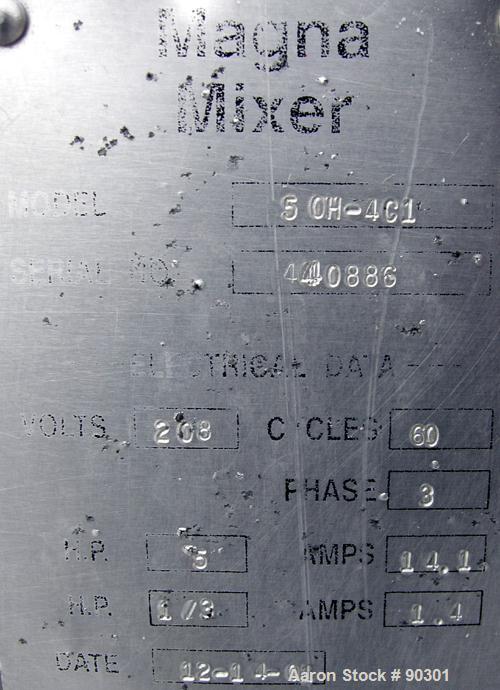 Used Stainless Steel Magna High Speed Single Arm Mixer, Model 50H-4C1, approximate 10 gallon/50 pound working capacity