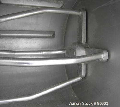 Used Magna High Speed Single Arm Mixer, Model 50H-4C1. Approximate 10 gallon/50 pound working capacity, 304 stainless steel. Jacketed bowl 18" front to back x 17-1/2" left to right x approximately 26...
