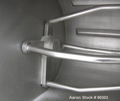 Used Magna High Speed Single Arm Mixer, Model 50H-4C1. Approximate 10 gallon/50 pound working capacity, 304 stainless steel. Jacketed bowl 18" front to back x 17-1/2" left to right x approximately 26...
