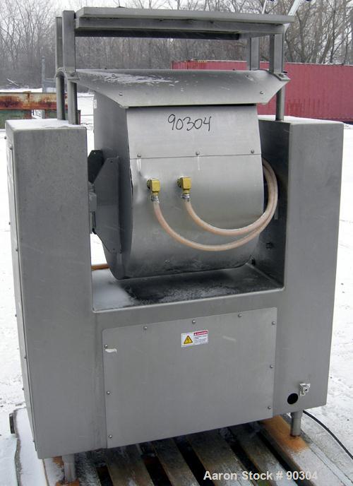 Used Magna High Speed Single Arm Mixer, Model 50H-4C1. Approximate 10 gallon/50 pound working capacity, 304 stainless steel. Jacketed bowl 18" front to back x 17-1/2" left to right x approximately 26...