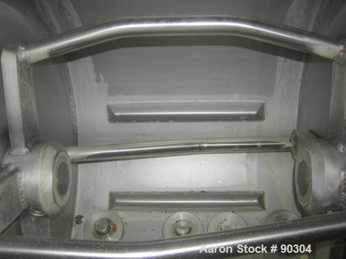 Used Magna High Speed Single Arm Mixer, Model 50H-4C1. Approximate 10 gallon/50 pound working capacity, 304 stainless steel. Jacketed bowl 18" front to back x 17-1/2" left to right x approximately 26...