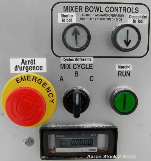 Used Magna High Speed Single Arm Mixer, Model 50H-4C1. Approximate 10 gallon/50 pound working capacity, 304 stainless steel. Jacketed bowl 18" front to back x 17-1/2" left to right x approximately 26...