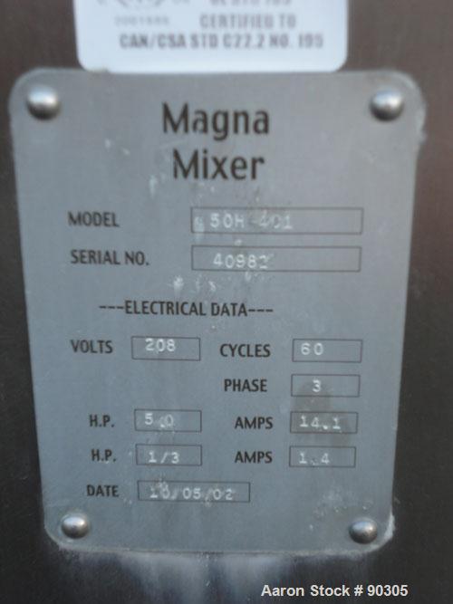 Used Stainless Steel Magna High Speed Single Arm Mixer, Model 50H-4C1, approximate 10 gallon/50 pound working capacity